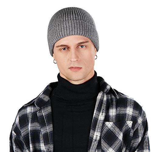 3 Pack Wool Fisherman Beanies for Men, Short Knit Watch Cap Cuffed Trawler Hats