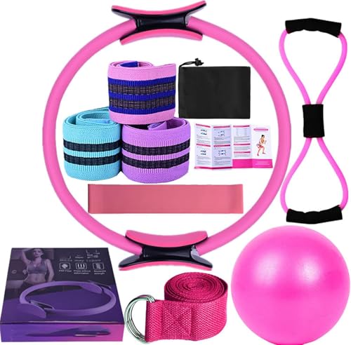 Pilates Kit, 2025 New Pilates Essential Kit for Women, Pilates Reformer Workouts Women, Yoga Ball 25cm Figure 8 Resistance Band Yoga Bands for Stretching (Set-E)