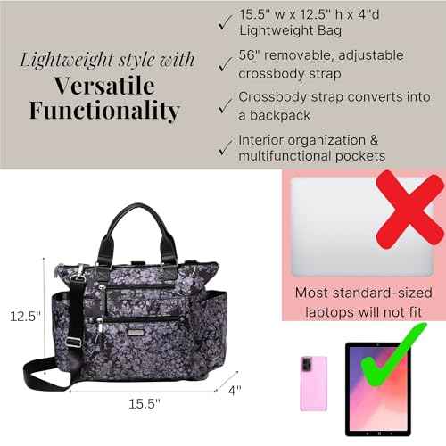 Baggallini Womens 3-in-1 Convertible Backpack, Black Hydrangea, One Size US