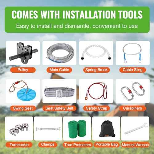 VEVOR Zip line Kits for Backyard£¬160ft Zip line Kit for Kids and Adult Up to 330 lb, Included Swing Seat, Ziplines Brake, and Steel Trolley, Outdoor Playground Equipment