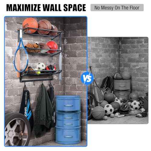 Black XCSOURCE 3-Tier Wall Mount Sports Equipment Organizer with Side Holders
