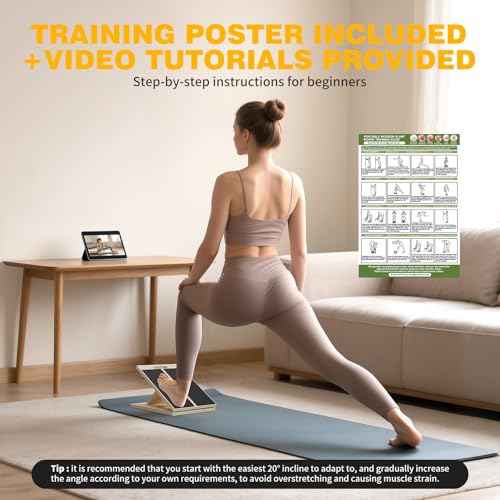 Professional Slant Board for Calf Stretching, Adjustable Portable Wooden Board with 2 Resistance Bands & Training Poster,300 lbs Weight Capacity Calf Stretch Wedge for Legs & Flexibility Training