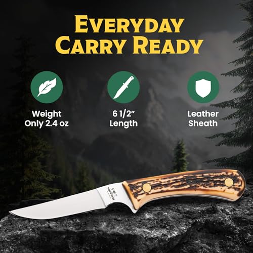 6.5-Inch Bird and Trout Skinning Knife with Leather Sheath - High Carbon Stainless Steel, Stag Delrin Handle, Hunting & Camping Tool