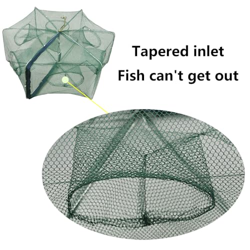 Foldable Fish Trap with 6 Holes for Crawfish Crabs Minnows - Portable Bait Net