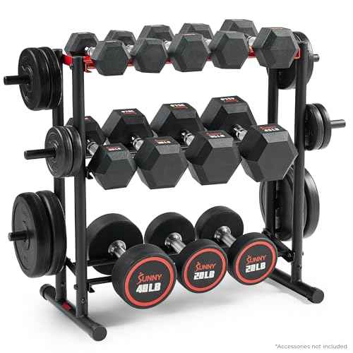 Sunny Health & Fitness Multi-Weight Storage Rack Stand for Dumbbells, Kettlebells, Olympic Weight Plates, Barbell, Medicine Ball