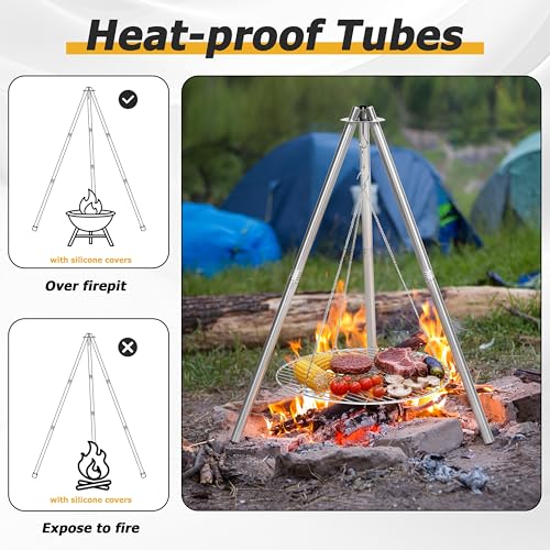 Stainless Steel Campfire Tripod Grill for Camping Cooking - Without BBQ Tools