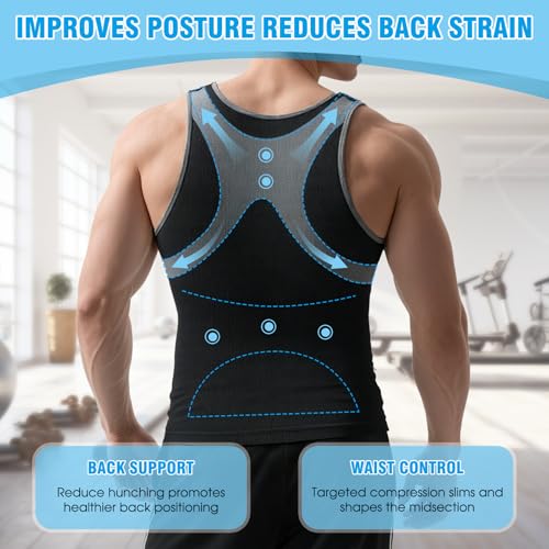 Men's Compression Tank Top Slim Fit Workout Shirt for Gym & Fitness - Large Black