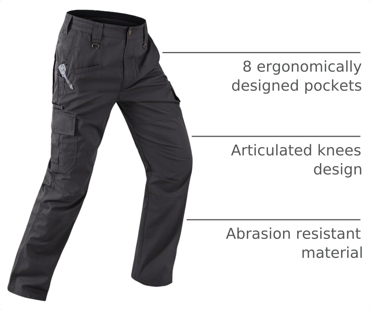 Aorga Cargo Pants for Mens Work Pants Waterproof Outdoor Relaxed Fit Construction Tactical Hiking Pants Lightweight with Pockets Breathable Black 34Wx30L