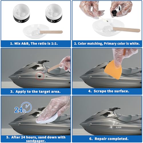 Marine Fiberglass Repair Kit for Boats - Gel Coat, Epoxy Filler & Color Pastes