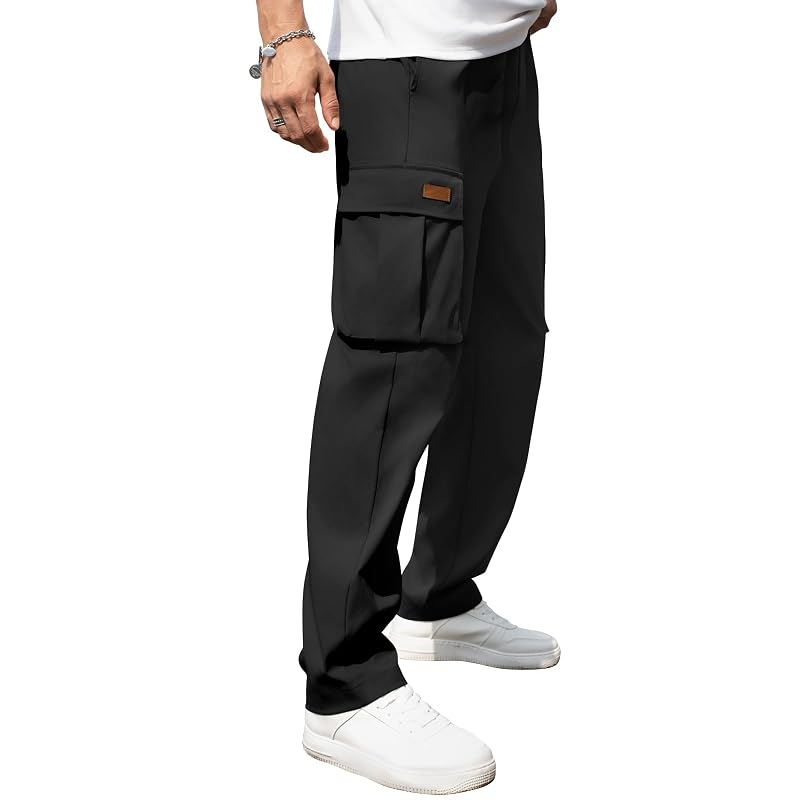 Men's Cargo Joggers with Drawstring Elastic Waist, 01-Black Small (Variation of THIS listing)