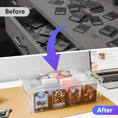 Large Clear Trading Card Storage Box with Drawer - Holds 3200 Cards, Organizer for Collectibles - Variation 1