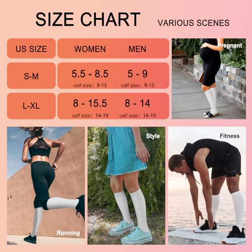 Compression Socks for Men & Women - Small-Medium White Support for Running Travel