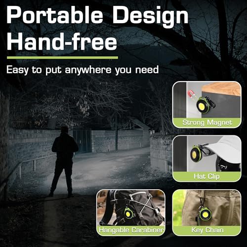 WORKPRO Mini Keychain Work Light Green 1 Pc COB LED Flashlight with Hat Clip