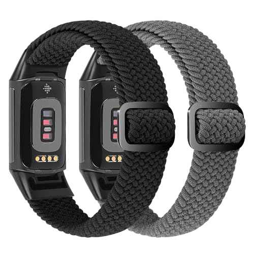 Elastic Braided Bands Compatible with Fitbit Charge 5/Fitbit Charge 6 for Women Men, Breathable Adjustable Stretchy Nylon Loop Sport Replacement Wristbands for Fitbit Charge 6 Charge 5 Straps