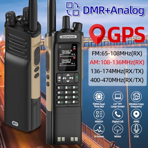 Ham Radio Baofeng DM32 DMR Radio Handheld Rechargeable Walkie Talkies Long Range DM32UV 5RM Two Way Radio NOAA Weather Radio with GPS, Copy Frequency 3800mAh Battery USB-C Charging with Radio Holster