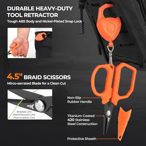 Fishing Tool Kit with Pliers, Fillet Knife, Scissors & Fish Gripper - 8 Pieces