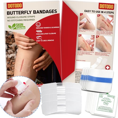 Emergency Wound Closure Strips - 4PCS Dotodo First Aid Kit - Waterproof & Hypoallergenic