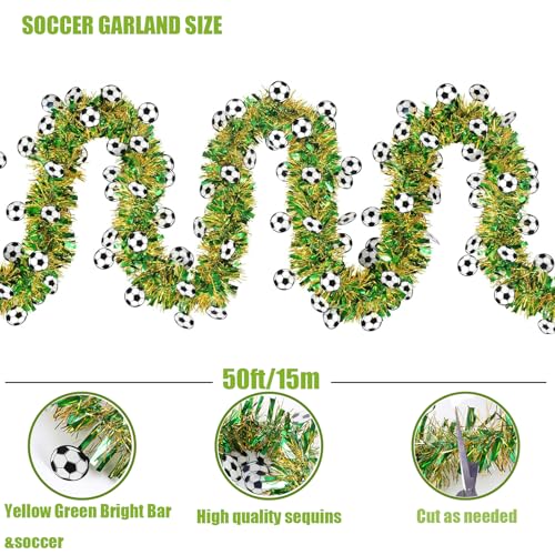 Soccer Garland - Green 50Ft Sports Theme Tinsel for Party Decor