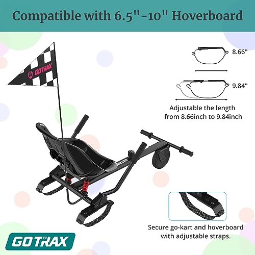 Gotrax Hoverboard Kart Seat Attachment Accessory for 6.5" 8" 8.5" 10" Self Balancing Scooter, Adjustable Frame Length and Handlebar Control Buggy Attachment, Hover Board Go Kart Accessory Kids Adults