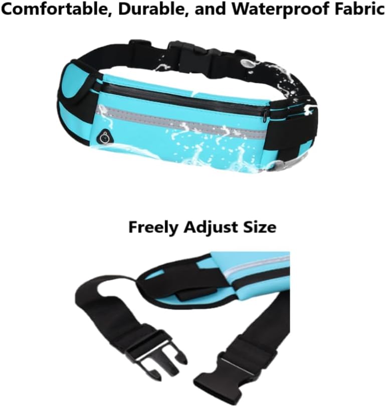 2-Pack Waterproof Running Belts – No-Bounce, Adjustable Waist Packs with 3 Pockets & Reflective Strips – Slim Fanny Packs for All Phones, Men & Women – for Running, Travel & Hiking