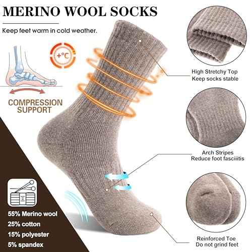 MOGGEI 5 Pairs Womens Merino Wool Socks Hiking Warm Winter Thick Thermal Crew Cozy Cabin Ladies Gift Comfy Boot Work Socks