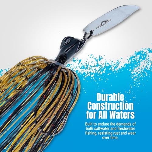Reaction Tackle Bladed Vibrating Swim Jig Lures for Bass & Pike - 1/4 Oz, Black/Blue, 3 Pack