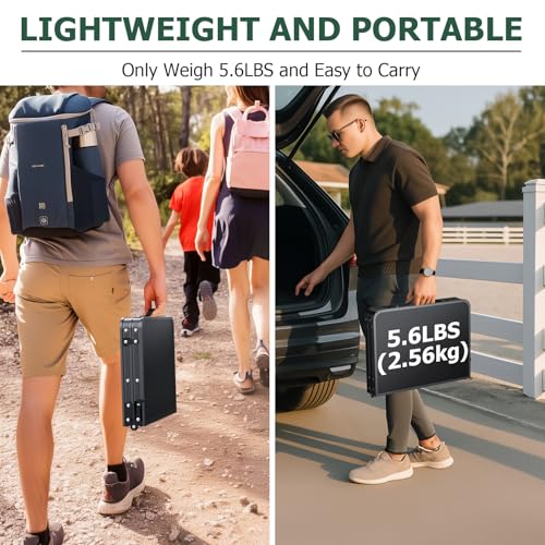 Portable Folding Camping Table with MDF Desktop and Black Finish - Adjustable Height