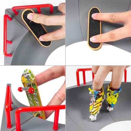 BROKIG TechToy Finger Skateboards Park for Kids,Mini Fingerboard Skatepark Training Finger Boards Toys Ramp Set Kit Boys Gift (HB06)