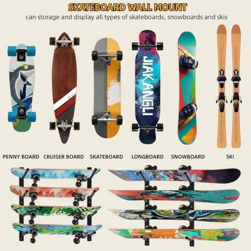 Skateboard Wall Mount Rack - 6 Layers Black for All Boards & Accessories