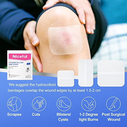 Niceful Large Hydrocolloid Bandages 4x4 Inches - 15 Count, Moist Wound Dressings