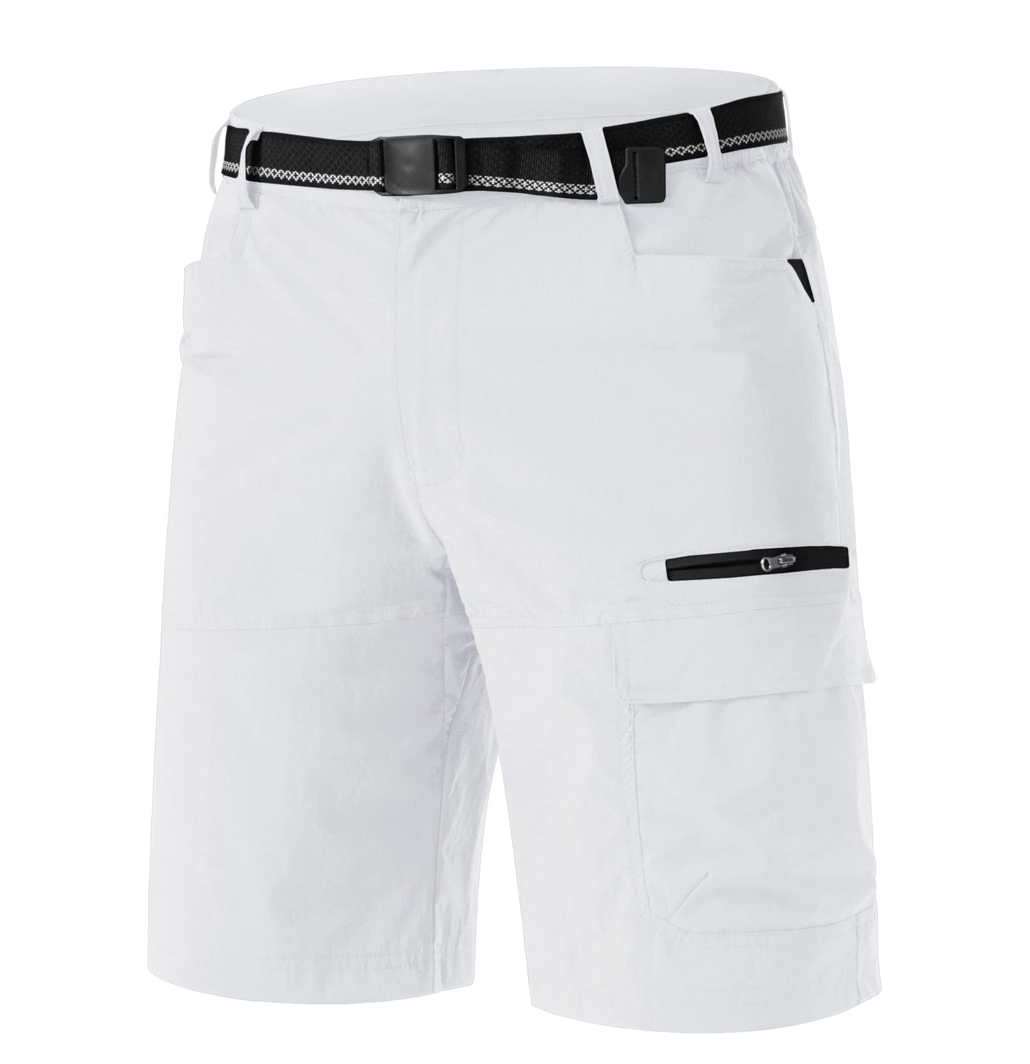 TACVASEN Mens Golf Shorts 10" Cargo Casual Dress Shorts Quick Dry Water Resistant Summer Hiking Travel Business Zipper Pockets White 32