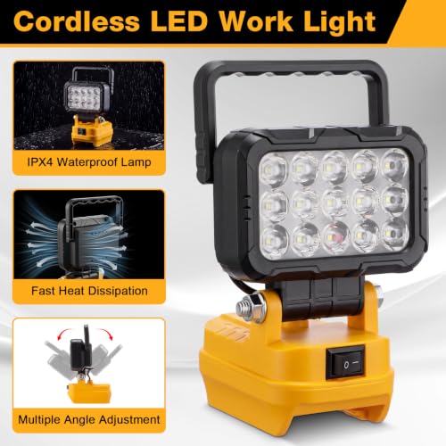 4 Pack Cordless LED Work Lights for Dewalt 20V Batteries - Yellow, Portable