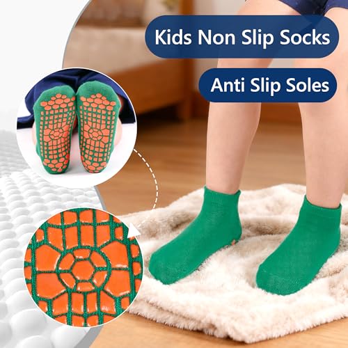 Kids Non Slip Grip Socks with Grips for Boys 2-13 Years - 6 Pairs, Color1