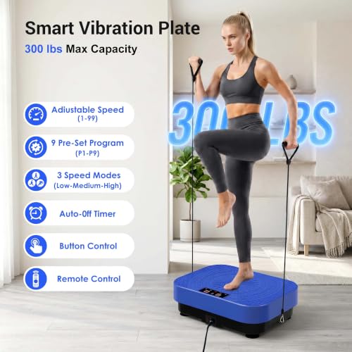 Homesy Blue Vibration Plate Exercise Machine for Full-Body Workout & Lymphatic Drainage