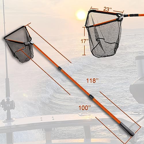 Fiblink Folding Aluminum Fishing Landing Net with Extendable Telescoping Handle - 59-118 Inches
