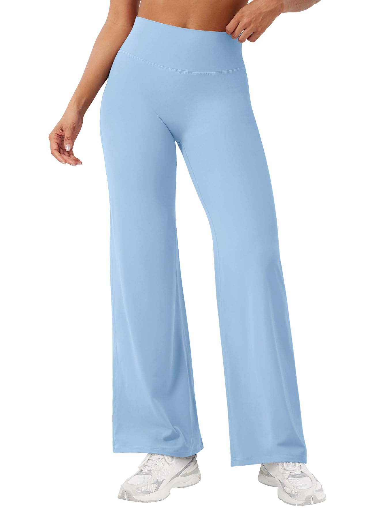 YEOREO Workout Leggings Womens No Front Seam Straight Leggings 29" High Waist Buttery Eddiy Gym Yoga Pants Airy Blue M