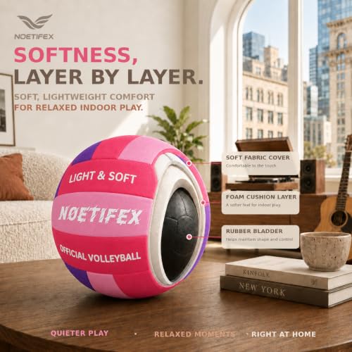 Soft Volleyball for Indoor Practice - Noetifex Light Cushion Ball, Red Pink Purple Premium Variation