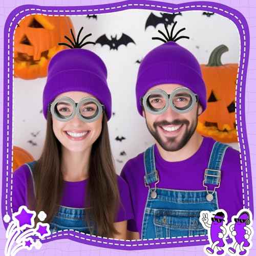 3Pcs Halloween Costume Accessories Adult, Yellow/Purple Beanie Goggles Gloves Women Men Halloween Party Costume Accessories