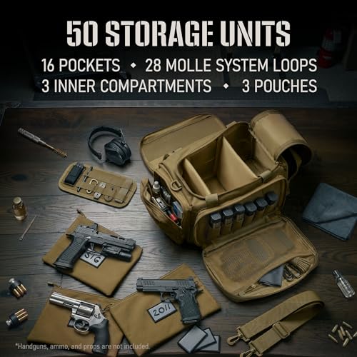 Tactical Range Bag with Pistol Cases & Hearing Protection - Khaki Brown