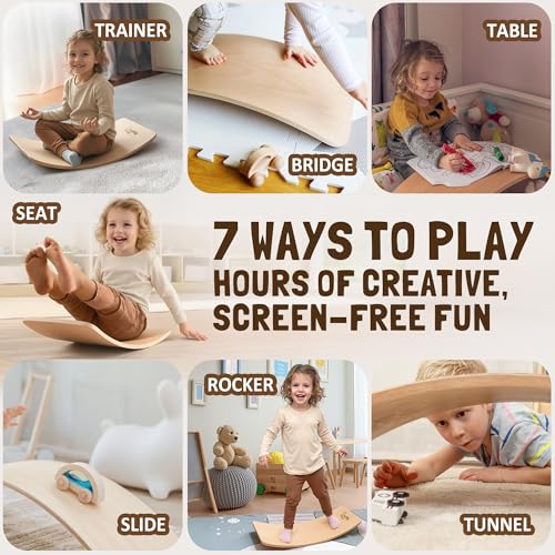 Nutty Toys Mini Wooden Wobble Balance Board for Kids & Adults - Natural Wood Toy