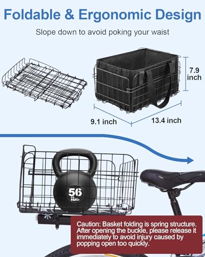 Heavy Duty Foldable Bicycle Rear Basket with Waterproof Cover & Accessories