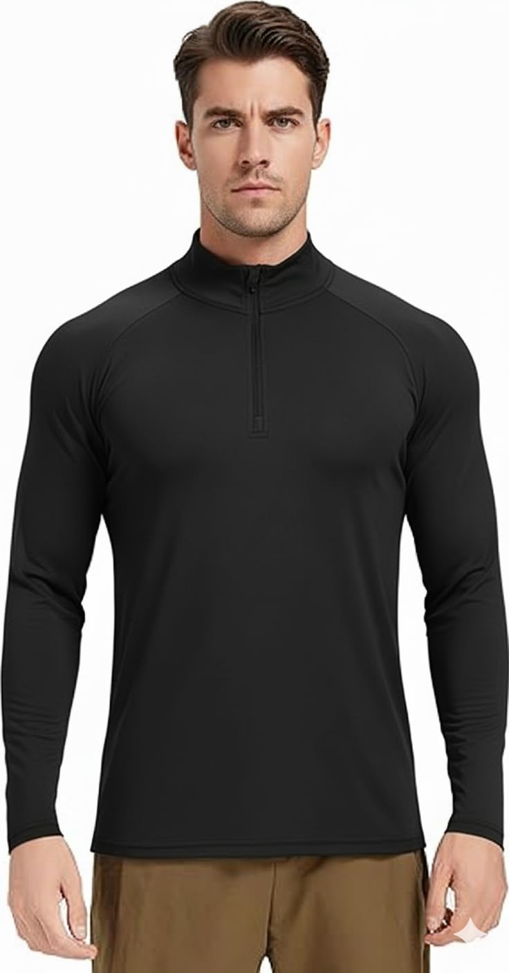 GYMELITE 3Pack Men's Long Sleeve Sweatshirts Quarter Zip Shirts Athletic Pullover Quick Dry Tops for Running Workout Golf Gym(BKBKBK L) Black