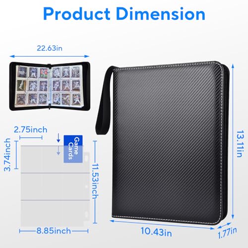 Black 9-Pocket Trading Card Binder Holds 720 Cards - Removable Pages