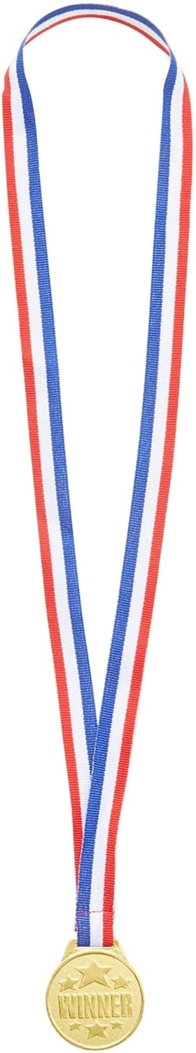 Juvale Gold Medals for Awards - 1.5 in Metal Winner Medals with 15.3 in Red, White & Blue Ribbon - Bulk 24 Pack for Kids & Adults Sports, Academic & Tournament Participation