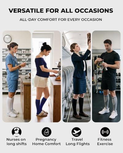Compression Socks Women & Men 20-30mmHg Medical Grade for Flying - Large X-Large, Black+White+Grey+Navy