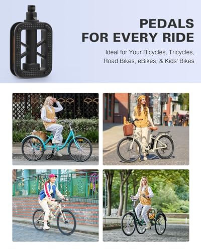 9/16 Inch Bike Pedals with Reflectors Waterproof Bicycle Pedals for Mountain Road & Electric Bikes
