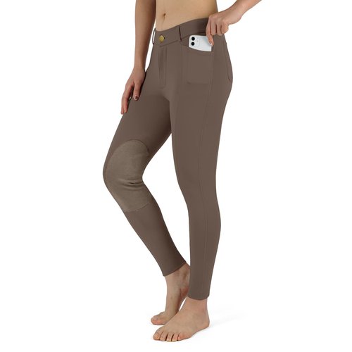 beroy Women Horse Riding Knee-Patches Pants Ladies Equestrian Front-Zip Breeches Legging with Pockets(Sand,M)
