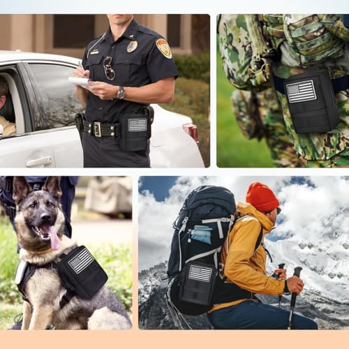 Black Tactical Molle Pouch Set with Flag Patches - Compact Water-Resistant Utility Bags