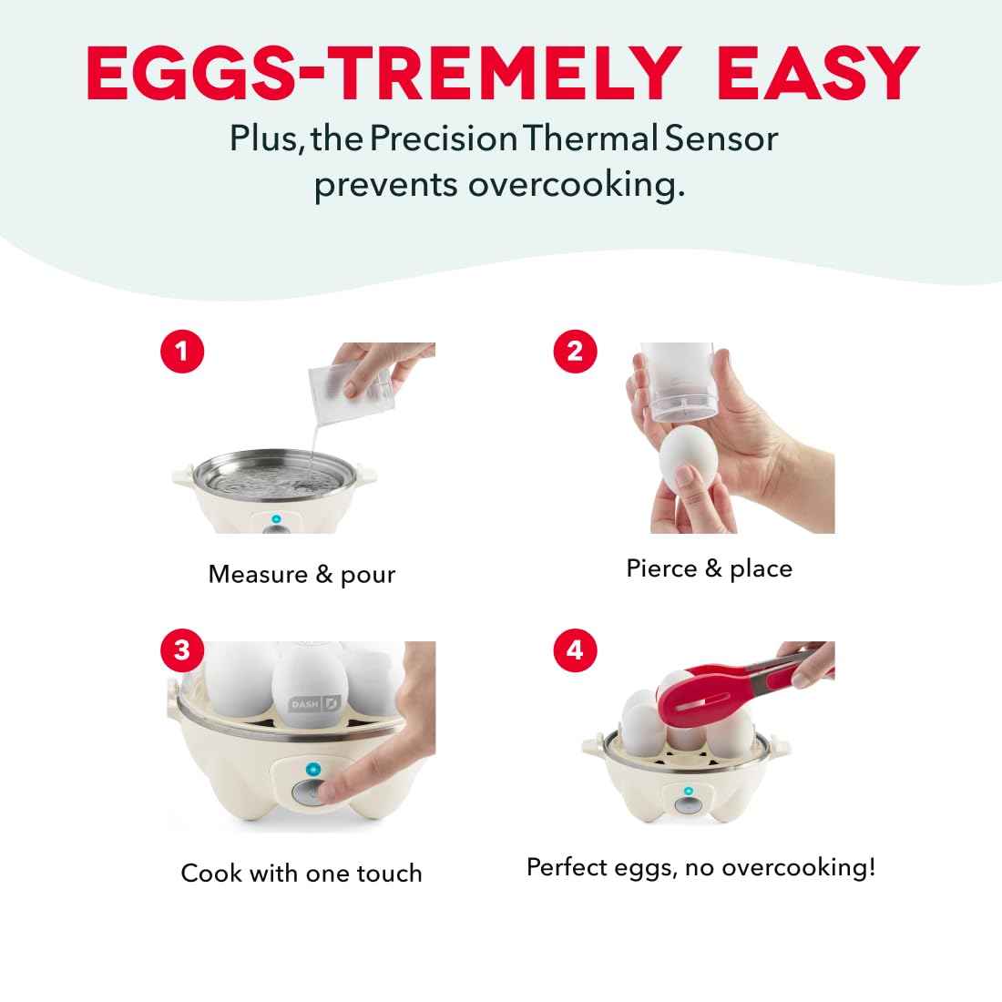 Dash Rapid Egg Cooker - Boiler, Poacher & Steamer - Includes Measuring & Recipe Guide - Dishwasher Safe - BPA Free - Holds 7 Eggs, Aqua