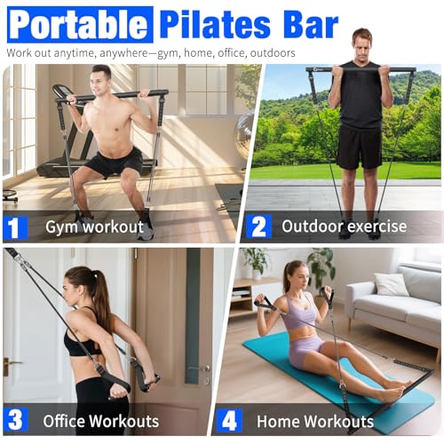 Bbtops Pilates Bar Kit with Resistance Bands - Matte Black Home Workout Equipment